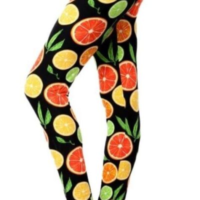 Citrus Fruit Leggings Oranges Lemons Limes Super Cute Regular And Plus Sizes